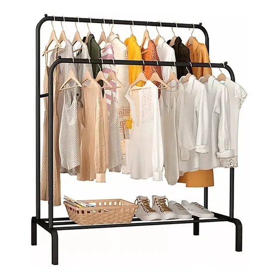 Perchero Metálico Doble Closet Exhibición Organizador Hogar Color Negro