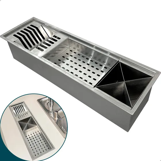 Calha Canal Organizador 60 Cm Escorredor De Louças Gourmet Embutido Aço Inox 304 Calha Tipo Úmida De Embutir Cuba Cozinha Com 3 Módulos Dona D.cor