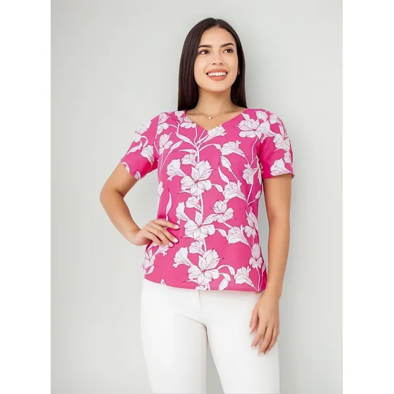 Blusa M/c Ankyh Seda Strech Estampado Fucsia