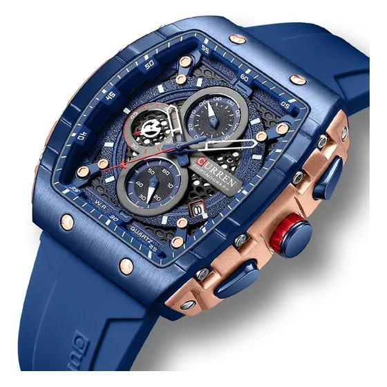 Reloj Cronógrafo Luminoso Curren Quartz Con Calendario Correa Azul Oscuro