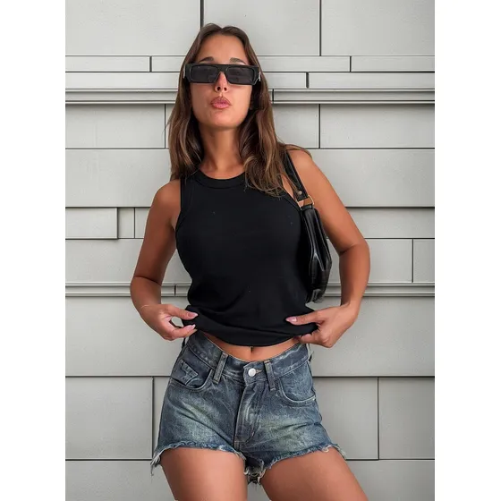 Short De Jean Deflecado Rigido Tiro Medio/bajo