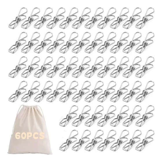 60 Pzs Clips Pinzas De Acero Inoxidable Para Ropa Tendedero