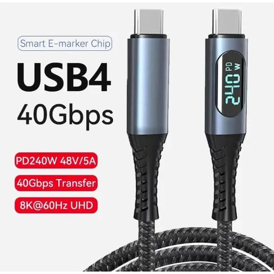 Cable Usb 4.0 8k 60hz 40 Gbps 240w Visor Lcd Thunderbolt 3/4