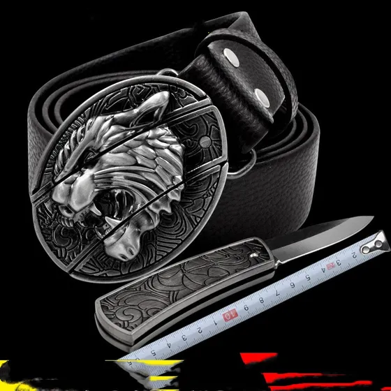 Navaja De Cuero Con Hebilla Lisa Para Hombre