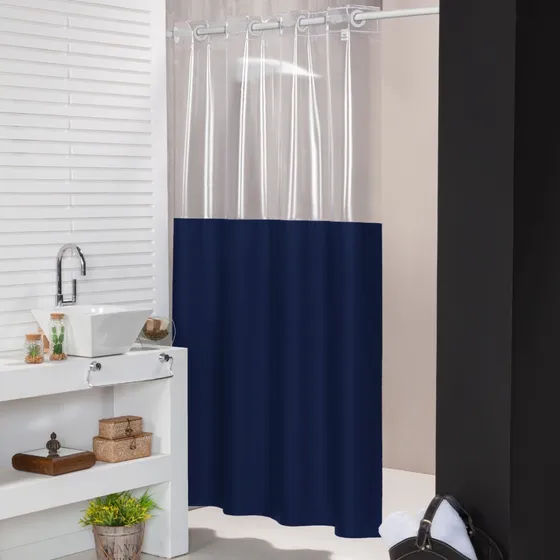 Cortina De Banheiro Box Para Divisoria Plástico Pvc 1.4x1.9 Cor Azul-marinho