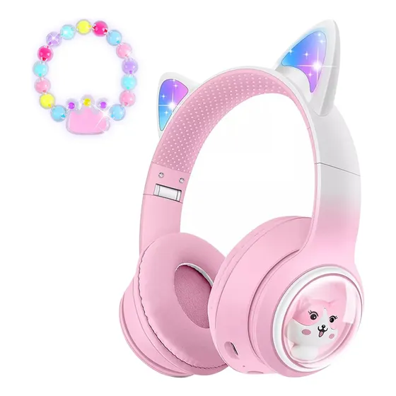 Audifono Oreja De Gato Bluetooth Luz Led Diadema Niño 400mah Color Rosa audifonos inalambricos diadema auriculares inalambricos bluetooth