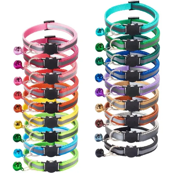 Collar Para Gato O Perro Pequeño Reflectivo Campanita X 2