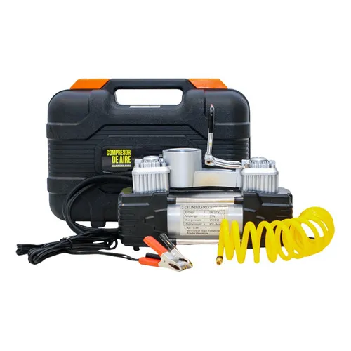 Compresor De Aire Oregon COM006 12v 35 Amp 2 Cilindros + Valija Plástica Con Herramientas