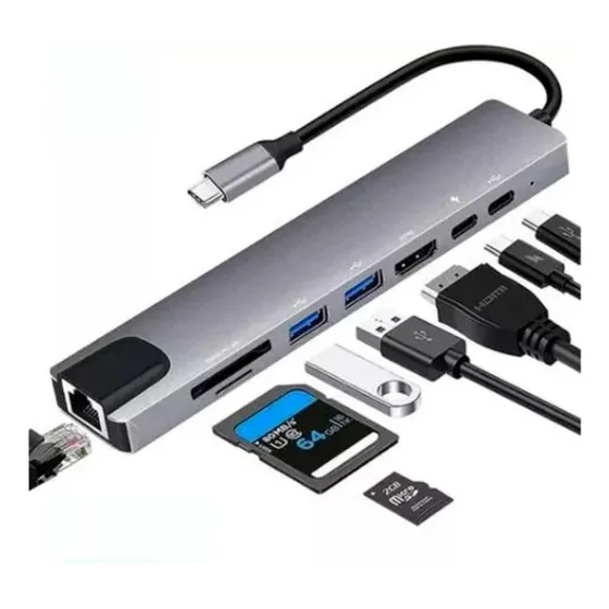 Hub Tipo C Dock Station Para Notebook Dell Apple  8 Em 1 4k
