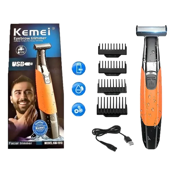 Maquina Kemei Barbeador Km-1910 Usb A Prova Dágua