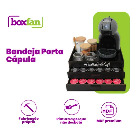 Porta Capsulas De Café E Bandeja Comoda 2 Gavetas Suporte Cápsula Cafe Dolce Gusto Cor Preta Boxfan
