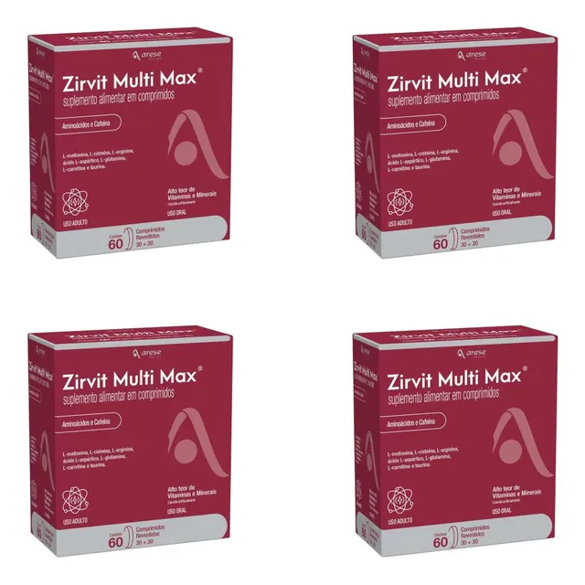 4 Caixas Arese Zirvit Multi Max De 60 Comprimidos Cada