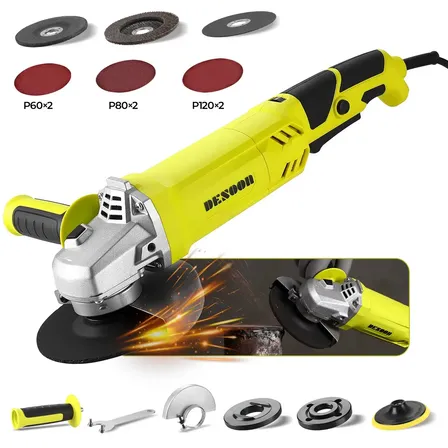 Esmerilhadeira Angular 1200w Profissional 125mm 127v Com Trava De Eixo Controle De Velocidade E Kit Disco Polimento E Corte Desoon