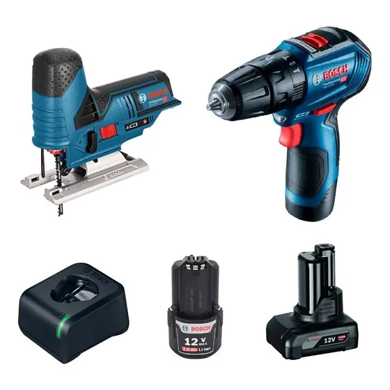 Kit Taladro Percutor Brushless Y Caladora Inalam Bosch 12v Color Azul