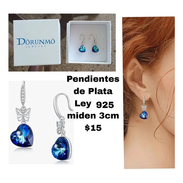 Zarcillos Largos Azules Y Plateado 2m