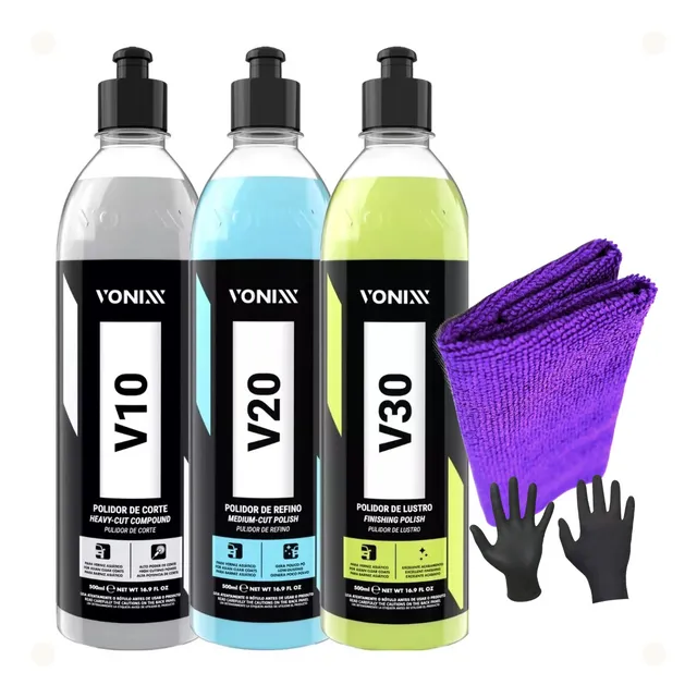 V10 Polidor Corte + V20 Refino + V30 Lustrador Vonixx 500ml