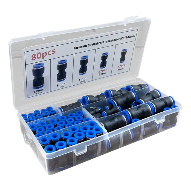 Acople . Caño Aire 4/6/8/10/12mm 80 Piezas Kit