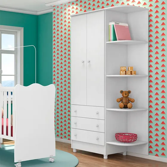 Quarto De Bebê Kit Com Guarda Roupa E Cômoda Lua Nova