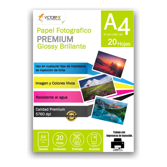 5 Paquetes Papel Fotografico Glossy A4 100 Hojas 180 Gr