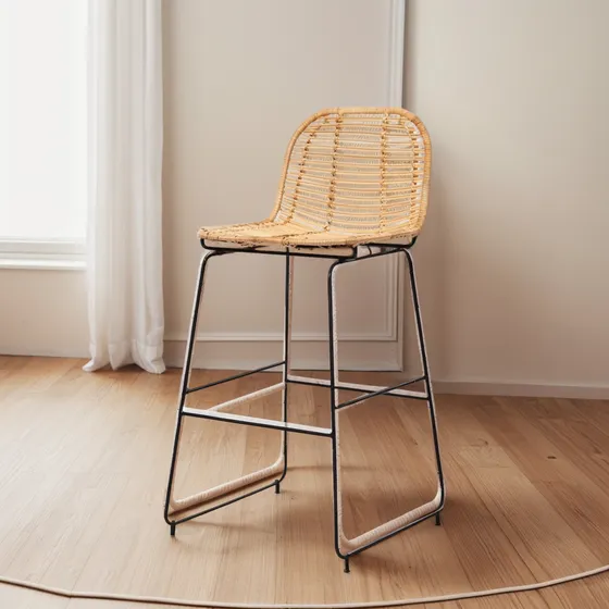 Banco De Barra Silla De Mimbre Y Rattan Natural Original