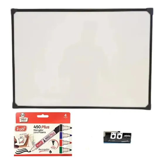 Pizarra Blanca 80x120 Borde Metálico + Kit Trabi 450 X4 Uni.