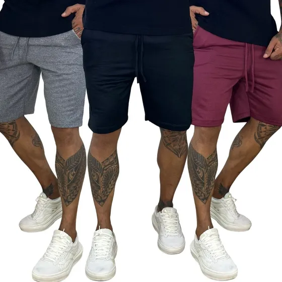 Kit 3 Bermudas De Moletom Academia Short Masculino De Treino