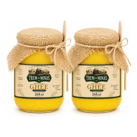 Kit 2 Manteigas Ghee Artesanal 268ml Trem De Minas Natural