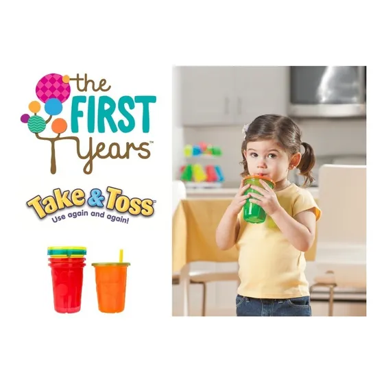 Set De 4  Vasos Antiderrames Con Pitillos 10 Oz  Take & Toss
