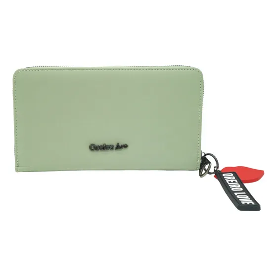 Billetera Mujer Oreiro Love Nylon Tarjetero Visor Llavero 27888 Color Mint