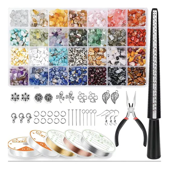 Kit Set Armar Pulseras Pierdras Naturales Dijes Caja Bijou
