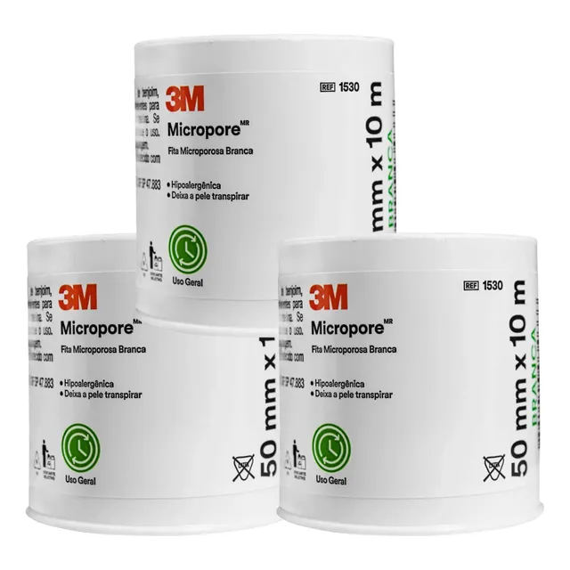 Fita Cirurgica Micropore 3m Branca 50mm X 10 M - Kit C/03 Un