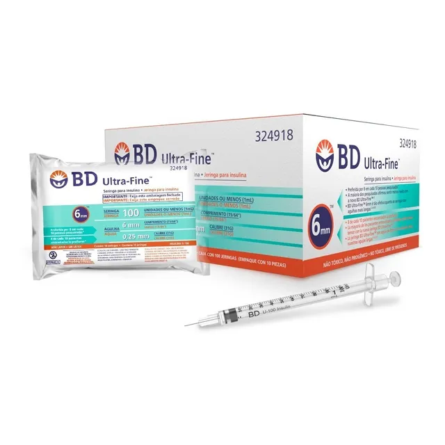 Jeringa De Insulina Bd Ultra-fine 100 Ui 6mm - 100 Unidades Capacidad En Volumen 1 Ml