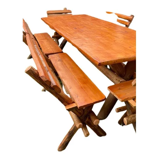 Mesa De Tronco De Eucalipto 2.50x 1.00 Mas Sillas De Tronco