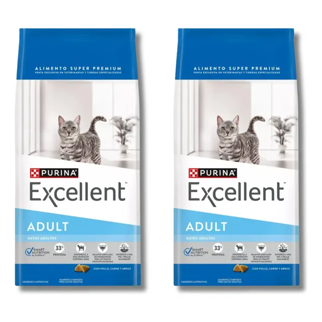 Alimento Gato Adulto Purina Excellent Pollo Y Arroz 7.5kg X2
