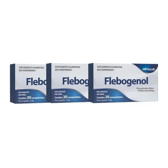 Flebogenol 50mg (kit 3cx) 90 Comprimidos Ativador Vascular