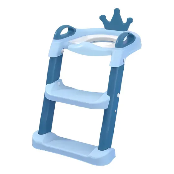 Escalera De Baño Para Niños Diseño Coronita Celeste Y Azul Liso