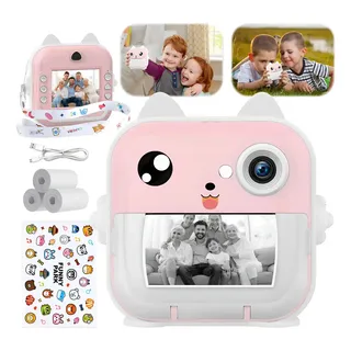 Câmera Fotográfica Infantil Impressora Instantânea Foto Jogo Rosa