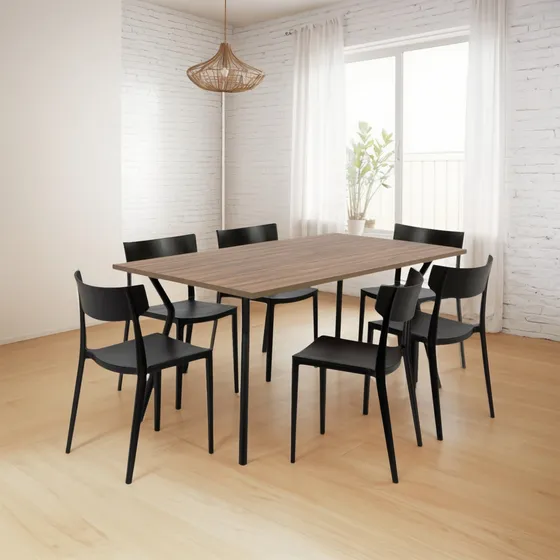 Juego De Comedor Mesa Magnolia 160x90 Con 6 Sillas Rio Negra Color Negro con Nogal