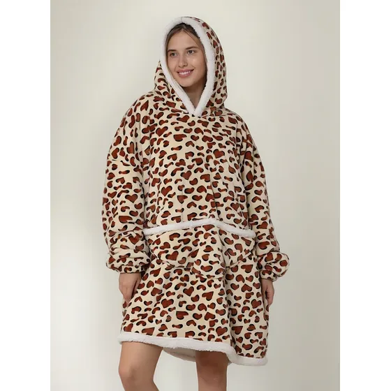Pijama De Mujer Buzo Manta Corderito Oversize Leopardo