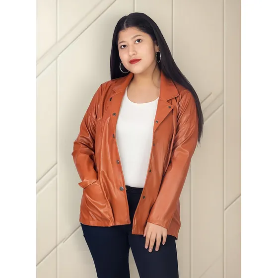 Campera Eco Cuero Mujer C/broche Onara Charis Talles Grande