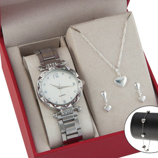 Kit Colar Pulseira E Brincos + Relógio Feminino Original Top Kit Colar Pulseira E Brincos + Relógio Feminino Original Top