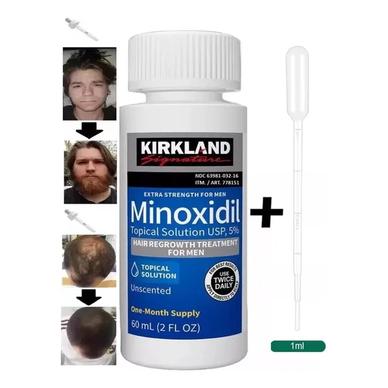 1 Frasco  Minoxidil Kirkland Gotero Guia Barba Cabello