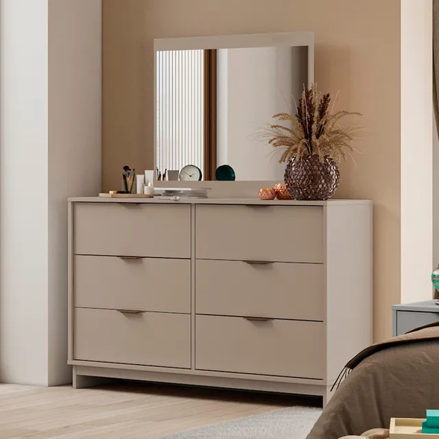 Cómoda Moderna Con Espejo Maggie Capri R&r Muebles Color Gris Claro