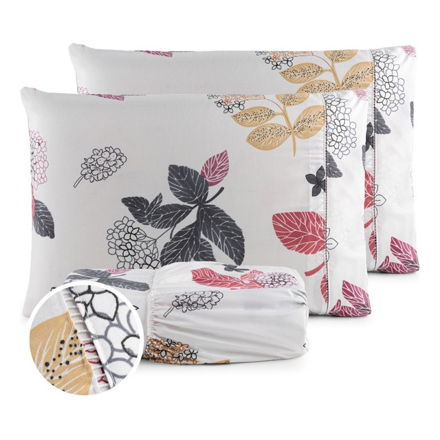 Jogo Lençol Casal 3pç 400 Fios Hipercal Conforto Macio Cor Floral Nude Desenho Do Tecido E...