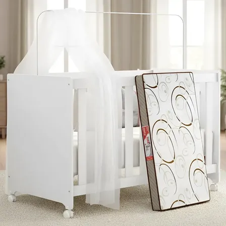 Berço Multifuncional Americano 3x1 Bela Com Colchão Incluso Branco Branco