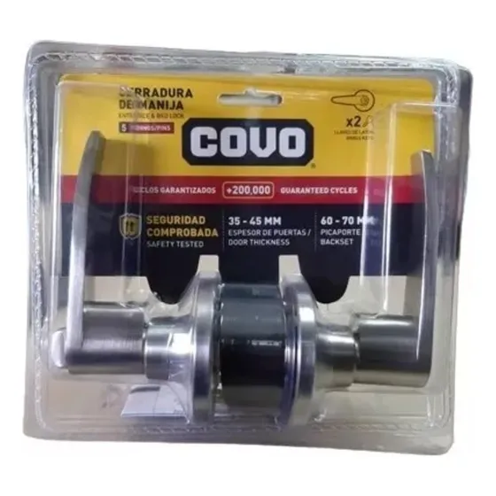 Cerradura De Manija Recta Plateada Covo Puerta De Madera