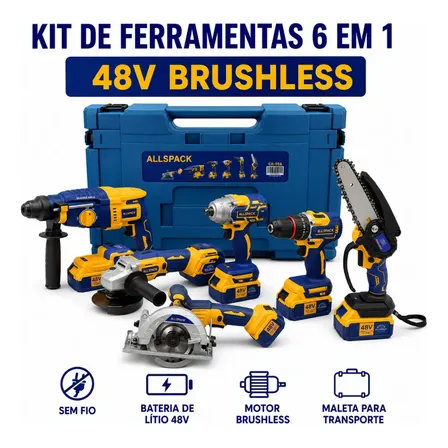 Kit Ferramentas Profissional 6 Em 1 Brushless 48v 4 Baterias