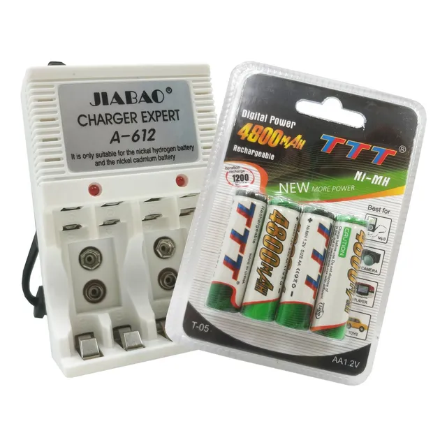 Cargador Pilas Recargable + 4 Pilas Mediana Aa Batería Power
