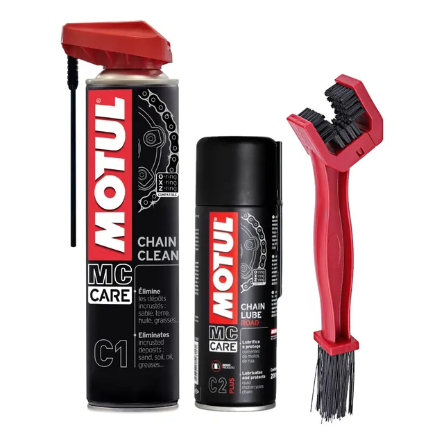 Kit Motul Mc Care C1 Chain Clean 400ml + C2+ Plus + Escova