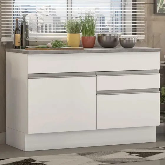 Mueble de Cocina Glamy 120 cm Mostrador para Lavadero con Encimera color Blanco